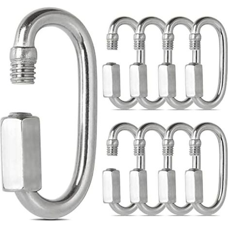 16 PCS Maillon Rapide INOX M4 Mousquetons à Verrouillage 304 Forme de D, Mini Mousqueton a Vis pour Accessoires de Randonnée, Camping, Extérieur et Intérieur