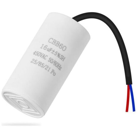 Condensateur CBB60 16µF 450V 50/60Hz – Démarrage moteur avec fils – Longue durée de vie et performances fiables – Pour compresseurs et ventilateurs