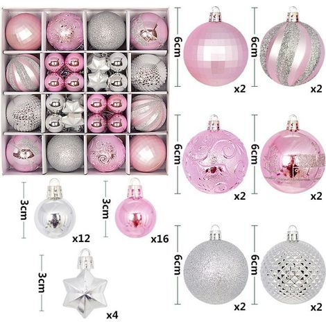 Ensemble d'ornements de sapin de Noël pour la fête à la maison, grande boule multicolore, décorations, 3cm-6cm(argent rose） (1/4)