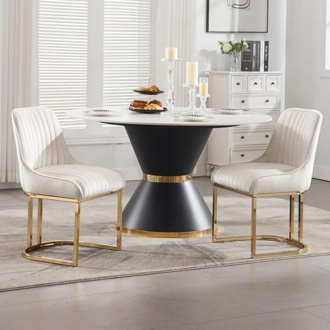 Wahson Dining Chairs Set of 2 in Velvet Upholstered Kitchen Corner Chairs with Golden Metal Frame for Dining Living Room Restaurant, White