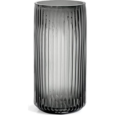 Vase à fleurs en verre nervuré - 17,5 cm - Pour salon, salle à manger et table basse, cuisine, bureau, maison, étagère, mariage, fête (1/5)