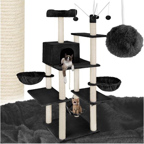 Arbre à chat en panneau de fibres avec griffoir sisal 165 cm noir (1/10)