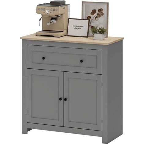 Buffet de cuisine Helron rangement tiroir armoire étagère réglable gris chêne (1/5)