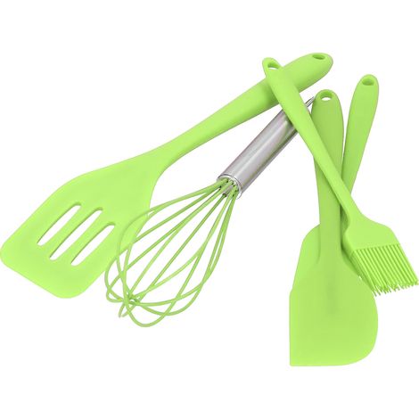 Lot de 5 spatules en silicone vertes pour la décoration de gâteaux et autres préparations de pâtisserie maison. (1/5)