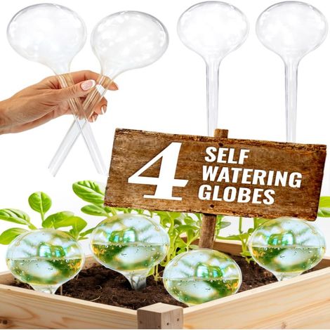 Lot de 4 globes d'arrosage automatiques en plastique XL pour plantes d'intérieur et d'extérieur - Système d'arrosage automatique avec ampoules d'arrosage en plastique (4, grandes) (1/5)