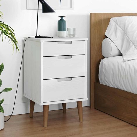 Table de chevet flottante-Table de nuit MOLDE Blanc 40x35x65 cm Bois de pin massif 521899 (1/5)