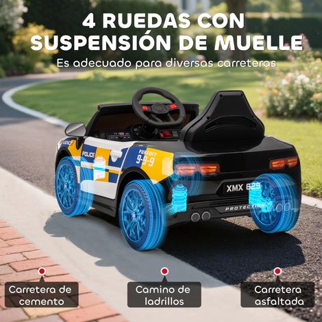Voiture de police électrique 12V enfant dès 3 ans, télécommande 2,4 GHz, gyrophares, sirène, musique, dimensions 96 x 60 x 45 cm. (1/5)