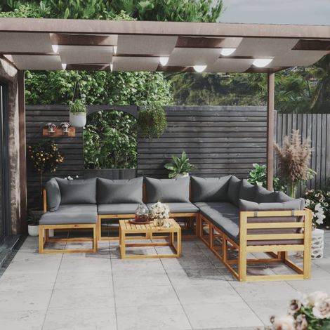 9-tlg. Garten-Lounge-Set mit Auflagen Massivholz Akazie