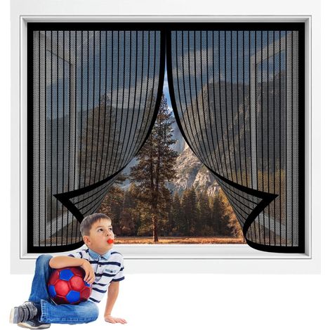 Moustiquaire Fenêtre Sans Perçage 140 x 127 cm Moustiquaire Magnétique Sans Poinçon Percer Facile à Installer pour Couloirs Fenetres Patio, Noir (1/5)
