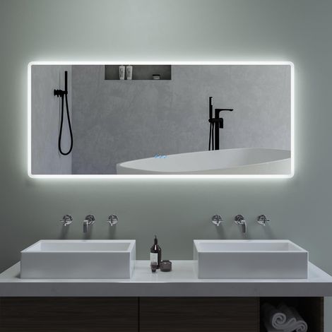 AQUABATOS Badspiegel mit LED indirekte Beleuchtung Antibeschlag Kaltweiß Neutralweiß Warmweiß Einstellbar Dimmbar Touch Schalter mit Memory-Funktion für Wandschalter 160x70 cm (1/5)
