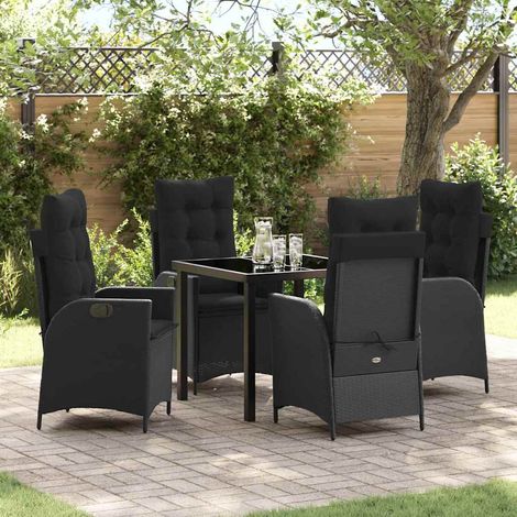 vidaXL Garten Essgruppe mit Kissen 5 pcs Schwarz Poly-Rattan (1/5)