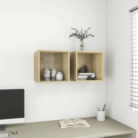 vidaXL Armoires murales 2 pcs Chêne Sonoma 37x37x37 cm Bois ingénierie (1/5)