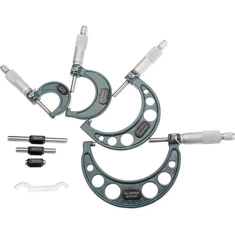 Lot de 4 micromètres extérieurs 0-4, 0-100 mm, 4 micromètres de précision en carbure de tungstène avec précision de 0,01 mm (1/5)