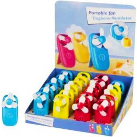 TRADE SHOP - Ventilatore Portatile A Batterie 3 Colori Rosso Giallo Azzurro Mare Spiaggia -