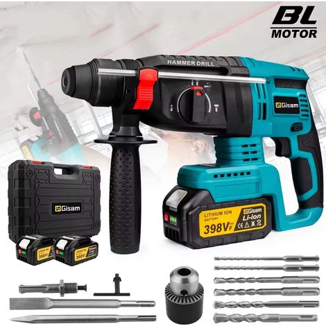 Marteau perforateur rotatif sans fil 26mm SDS-Plus Brushless compatible Makita 18V – 3 fonctions, kit 2 batteries + 12 accessoires coffret (1/5)