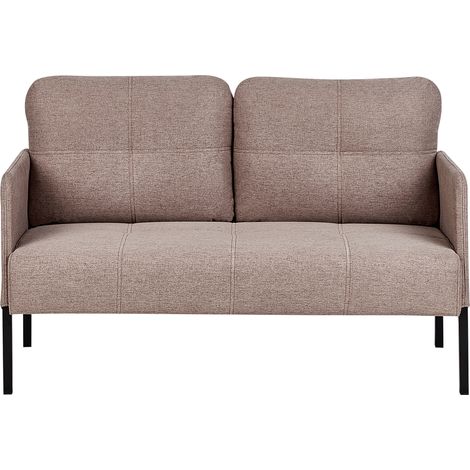 Sofá 2 plazas retro respaldo cojines acolchado patas de metal tela marrón claro Lahti (1/5)
