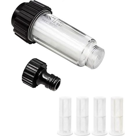 Kit de préfiltre à eau 3/4" avec 4 filtres et adaptateur rapide pour nettoyeur haute pression, pompe de jardin, arrosage automatique et camping-car. (1/5)
