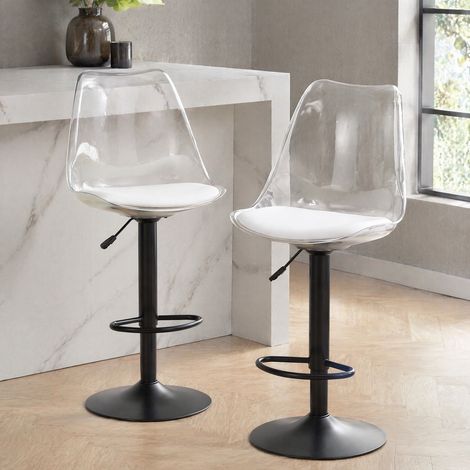 Taburetes de bar regulables, lote de 2, respaldo transparente, asiento de PU, metal negro HAVRYA (1/5)