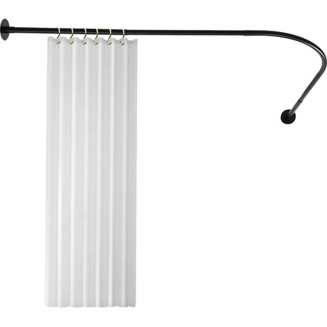 TBarre Rideau Douche INOX Tringle Rideau Douche Extensible sans Percage Angle Baignoire PôLes De Rideau en Forme De L,Pour Salle De Bain, Magasin De VêTements (72-95x 90-130cm,Noir) (1/5)