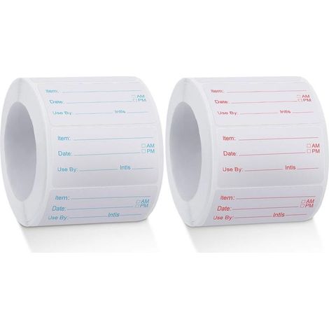 1 000 rouleaux d'étiquettes alimentaires jetables, étiquettes pour boîtes de conserve, autocollants alimentaires amovibles pour la maison, rouge et bleu (1/5)