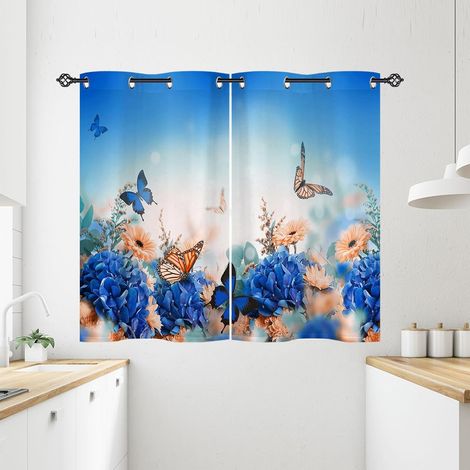 Rideau Occultant Jaune Bleu Fleur Papillon Tenture Opaque à Oeillets Draperies Intérieurs Rideau Thermique Isolant pour Maison Chambre Salon Fenetre 2 Pièces L 71 x H 138 cm - 71L X 138H cm (2 Panneau (1/5)