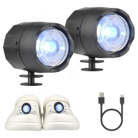 Phare pour Croc, 2Pcs LED Lumière Sabots Chaussures Phares IPX5 Chaussures Imperméables Lumières pour Promenade de Chien, Camping, Lumière de Charge Type C, Convient aux Adultes Enfants (Noir) (1/4)