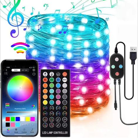 Bande LED de 10 m (32,8 pi) avec 100 LED, synchronisation musicale et changement de couleur, idéale pour une chambre à coucher.