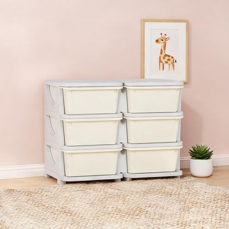 Meuble de rangement enfant 6 tiroirs plastique blanc cassé 75 x (1/5)