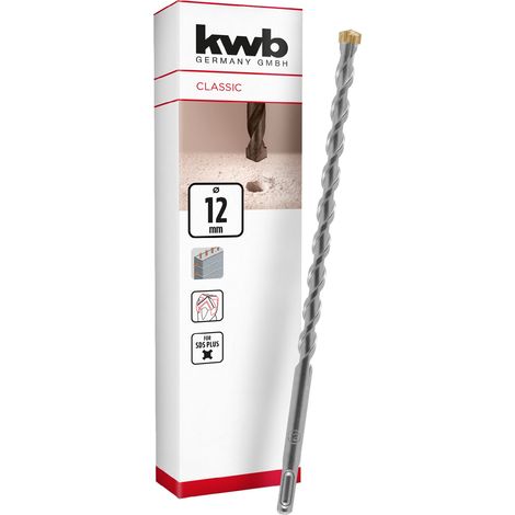 kwb Foret SDS Plus, foret marteau SDS Plus (Ø 12 mm x 260 mm, avec tranchant en métal dur 4X extrêmement rapide, pour béton armé, pierre & maçonnerie) (1/5)