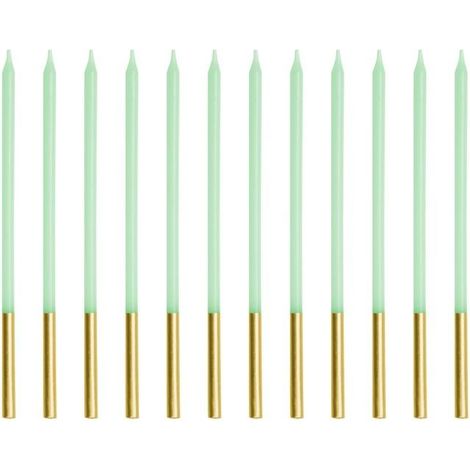 Velas de cumpleaños verdes lisas de 14 cm, 12 unidades
