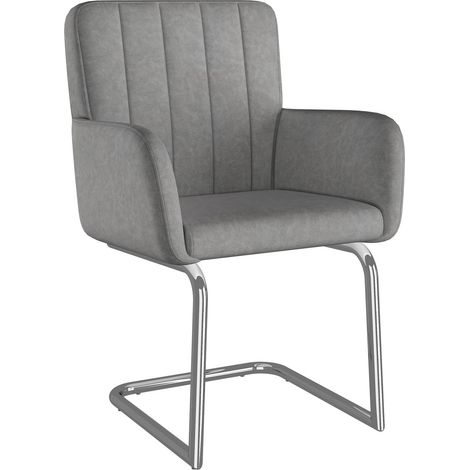 ELVMI Lote de 4 Sillas de Comedor Apilables, Respaldo en Z y Patas Zigzag, Piel Sintética y Metal, Gris (1/5)