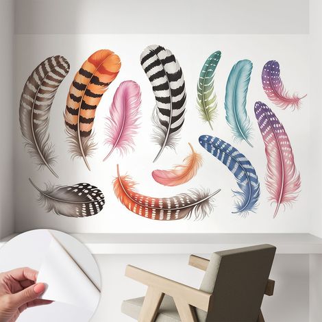 Papier peint autocollant adhésif avec motifs pour salon et chambre accessoire stylé pour votre intérieur Plumes pastel 104x70 cm (1/5)