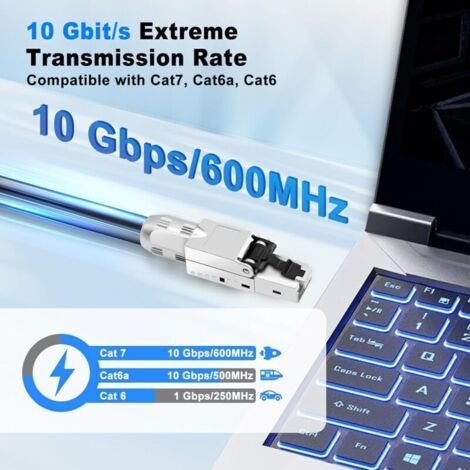NALOOKAMIC Lot de 12 fiches réseau CAT 7 RJ45 sans outil - Connecteur LAN sans outil - Compatible avec câble réseau Cat 7,6a 6 - Connecteur Ethernet jusqu'à 10 Gbps - Transmission de signal stable 100