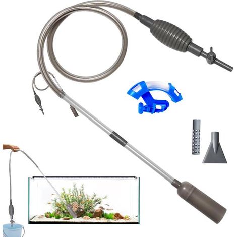 Set per aspirazione e cambio acqua per acquario, completo di accessori per la cura dell'acquario, lunghezza 210 cm, colore grigio. (1/5)