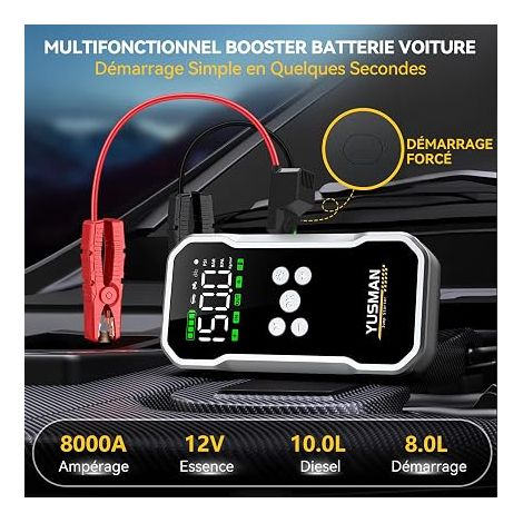 Car Battery Booster with Compressor 160 PSI – 12V Portable Starter for 10L Petrol/8L Diesel – Smart Safety Clamps, LED, Power Bank Function (1/4)
