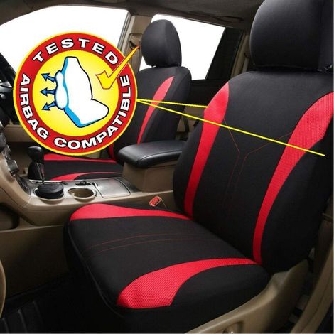 FOREHILL Universal Mode Maille Housses de siège de Voiture (2 Fronts, Noir Rouge) (1/4)