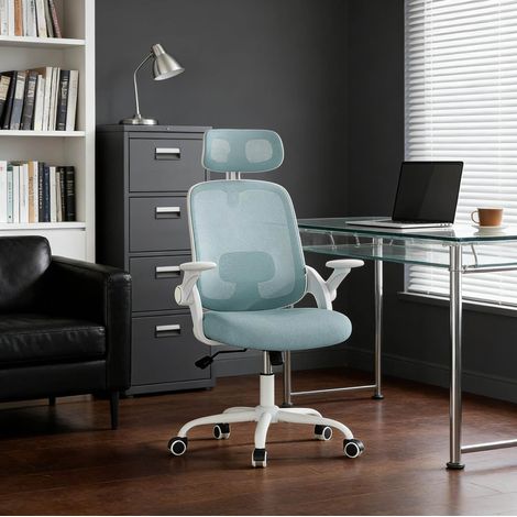 Sedia da ufficio salvaspazio in metallo e tessuto blu 63,5x47x109,5-117,5 cm FloraGrace (1/5)
