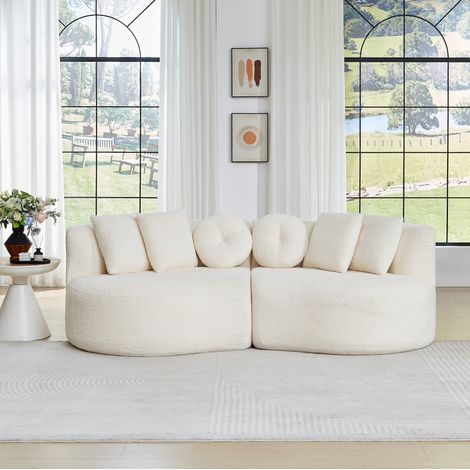 2-teiliges Chenille-Modulsofa, geschwungene Cashew-Form, 223 x 109 x 79 cm, beige HAVRYA (1/5)