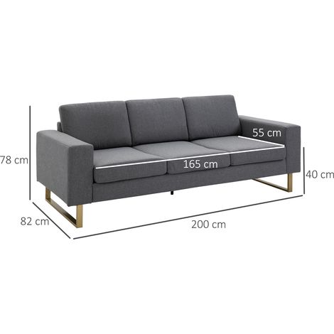 3 Sitzer Sofa Dreisitzer Stoffsofa mit Kissen Armlehne Leinenoptik für Schlafzimmer 200 x 82 x 78 cm Dunkelgrau