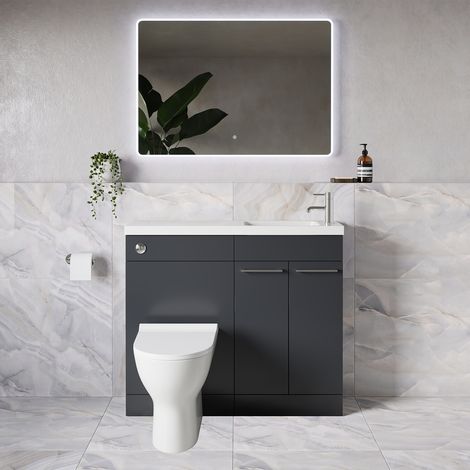 Napoli 250 Gloss Grey 1000mm 2 Door Vanity Unit Toilet Suite with Round Silvo Basin - 1000mm - Chrome 160mm HandleWith Jubilee Toilet Pan and Seat