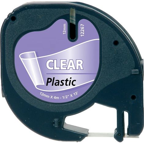 Étiquettes plastiques DYMO LetraTag, transparentes, 12 mm x 4 m, pour étiqueteuses