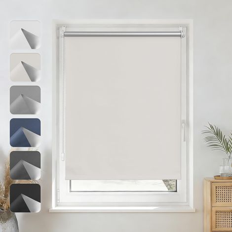 Store Enrouleur Occultant - 1 Pièce - Tissu Crème Thermique - Isolation Solaire Sans Perçage - Salon Chambre Bureau - 60x110 cm (1/5)