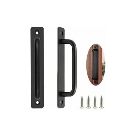 oignee Porte Coulissante 2 Pices Poigne de Porte de Grange Robuste Poigne Porte Coulissante Poignee Portail Exterieur Poignes de Porte Intrieure Extrieure avec Des Vis, Noir/212mm (1/5)