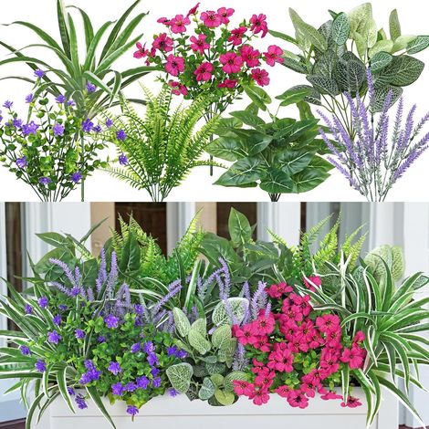 20 Pièces Plante Artificielle Extérieur Fleurs Artificielles Résistantes Aux UV Fausse Lavande Fougère de Boston Plantes Artificielles de Verdure Exterieur pour Jardin Porche Fenêtre Décoration (1/5)