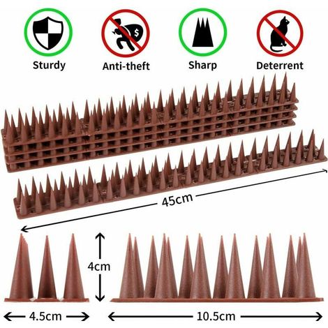 Pointes Répulsives Oiseaux - 5,4 Mètres - 12 Pièces - 45 Cm Par Pièce - En Polypropylène UV Résistant - Pour Clôture Toit Balcon Terrasse