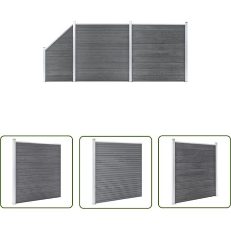 Ensemble de clôture WPC 2 Carré + 1 Incliné 446x186 Gris (1/5)