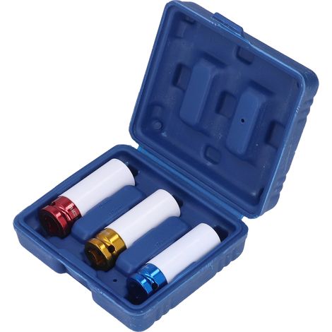 Jeu de 3 clés à douille pour écrous de roue, acier allié CRMO, manchons de protection colorés pour écrous de roue, 17 mm, 19 mm, 21 mm. (1/5)