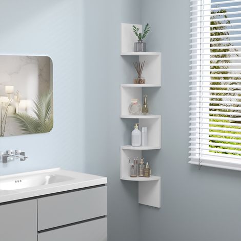 WOLTU Eckregal Wandregal 5 Ebenen, Schweberegal Zickzack-Wandregal Ecke, Hängeregal für Küche Wohnzimmer Schlafzimmer CD DVD, Wanddeko, aus E1 MDF, Weiß