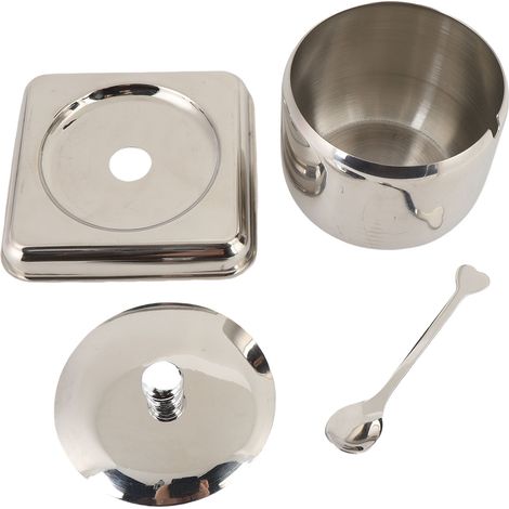 Gewürzglas für die Küche, aus Edelstahl 304, im europäischen Stil, mit Deckel, Boden und Löffel für Zucker und Salz. (1/5)