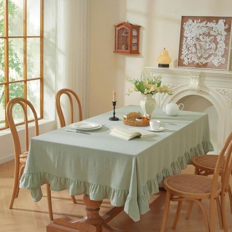 Nappe ronde 180cm coton lin avec bord volanté, style champêtre